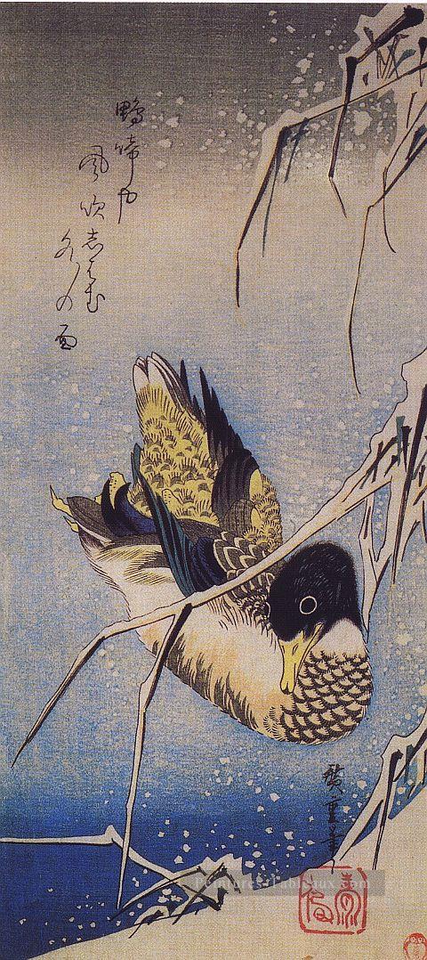 anches dans la neige avec un canard sauvage Utagawa Hiroshige ukiyoe Peintures à l'huile